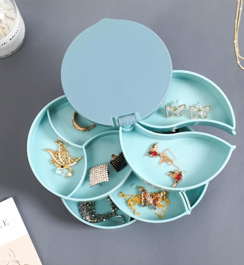 Rotating Jewelry Storage Box Multi Layer Earring Necklace Organizer Dustproof Small Jewelry Holder