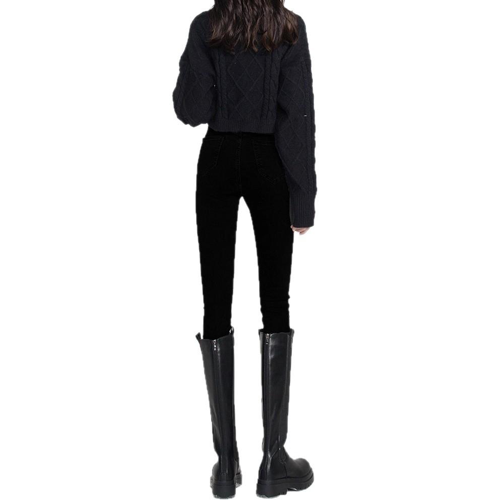 New black and gray tight-fitting high-waisted jeans for women in autumn and winter