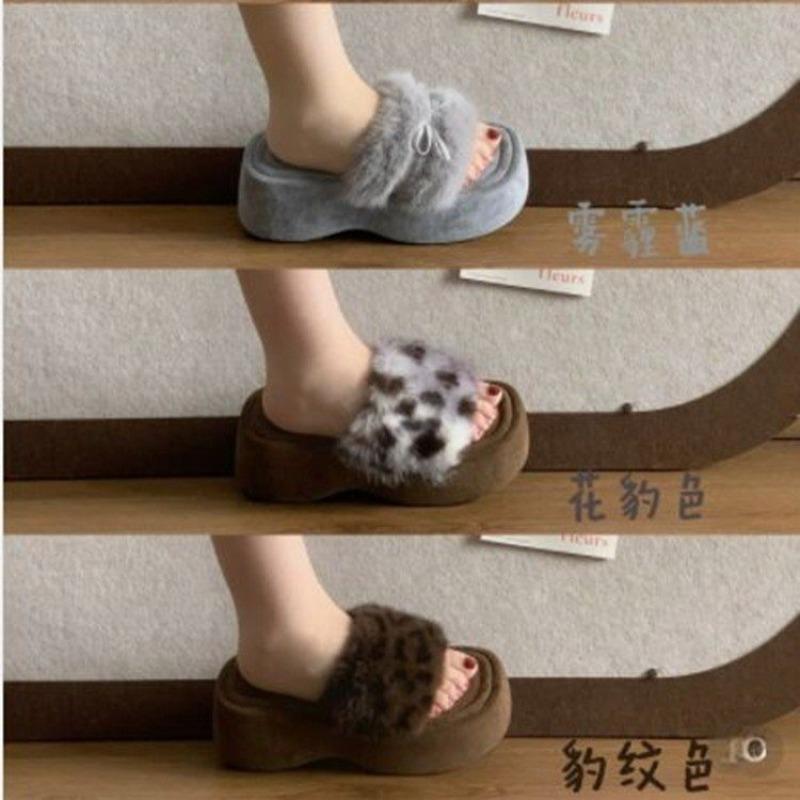 Fashion Bow Women's Fur Slippers Women's 2025 New Outside Wear Fashionable and Versatile Flat Fur Slippers