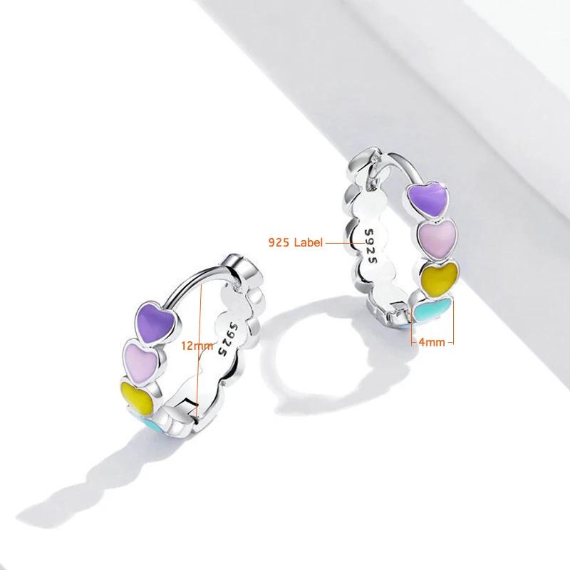 New 925 Sterling Silver Women Fashion Jewelry Heart Colorful Drip Glue Elegant Hoop Earrings Girl Birthday Gift Hook Ear Circle