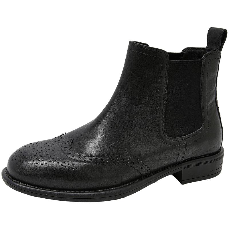 COMELY Women s Retro Brogue Carved Cowhide Chelsea Boots 37