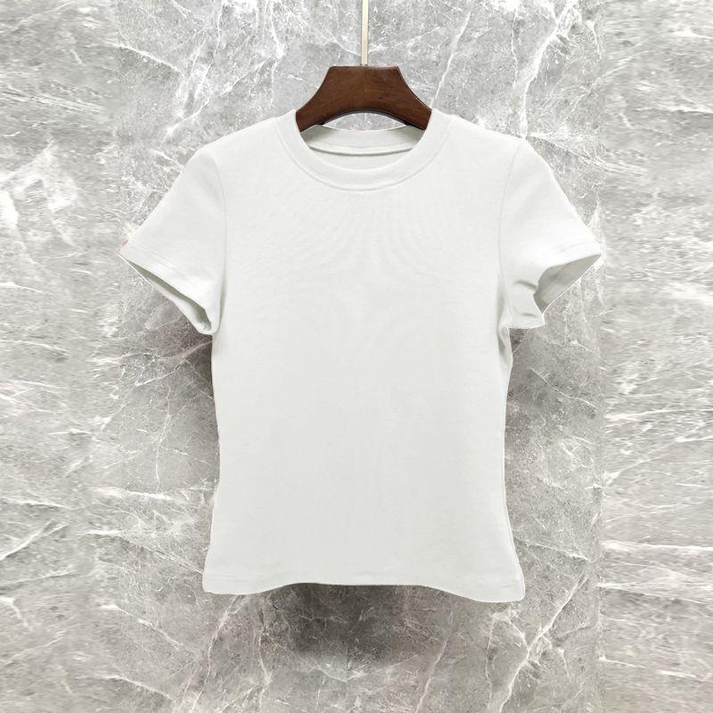 

Navy Blue Pure Cotton round Neck Shoulder Short Sleeve T-Shirt Female Silm Summer 2025 New Arrival Basic Figure Flattering T-shirt Tops White-pure color S-recommended 45.00kg inside wear
