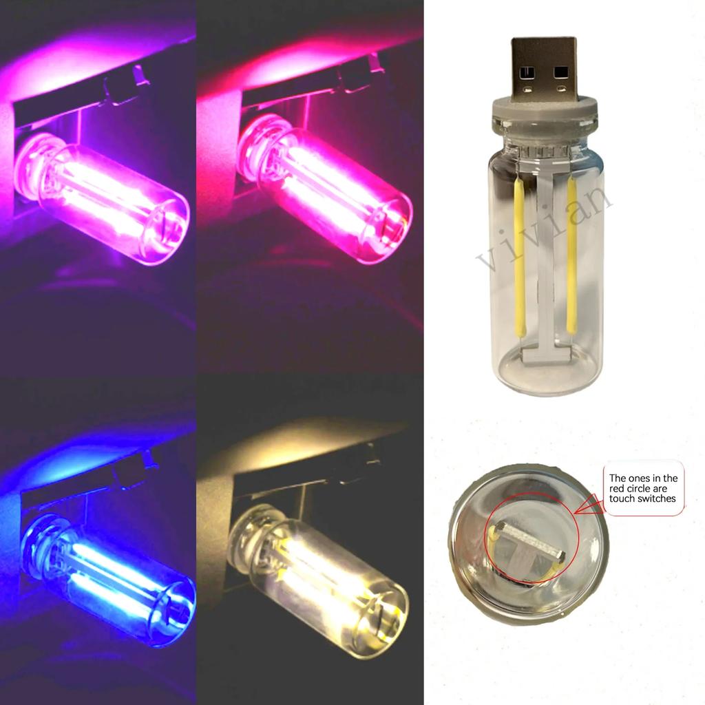 Car Interior USB Night Light Touch Dimming Lighting Atmosphere Lamp LED Incandescent Filament Light Bulb for Party Room Car