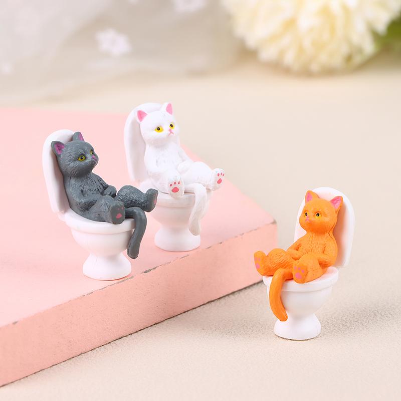1 Stück Toiletten-Serie Miniatur Katzenfigur Niedliche Langlebige Katzenstatue Schön Aussehend Für Büro Mini Puppenhaus Dekoration