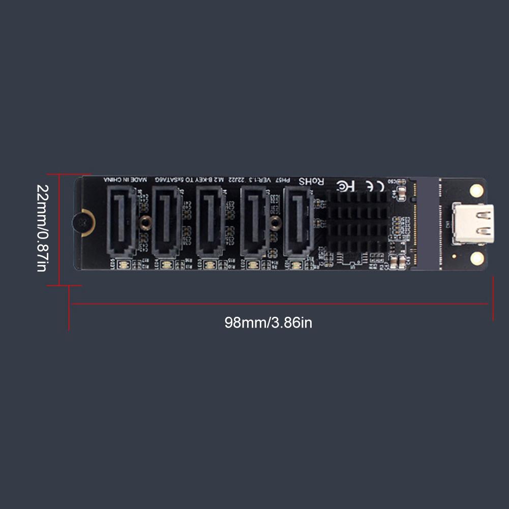 Carte Adaptateur Type C vers 5 Ports SATA 3.0 6Gbps Puce JM575+JMS580 Carte Convertisseur Extenseur Type C vers 5 Canaux SATA 3.0 pour Ordinateur PC