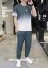 Men's Gradient Round Neck Short Sleeve T-shirt and Summer Shorts Casual Set.