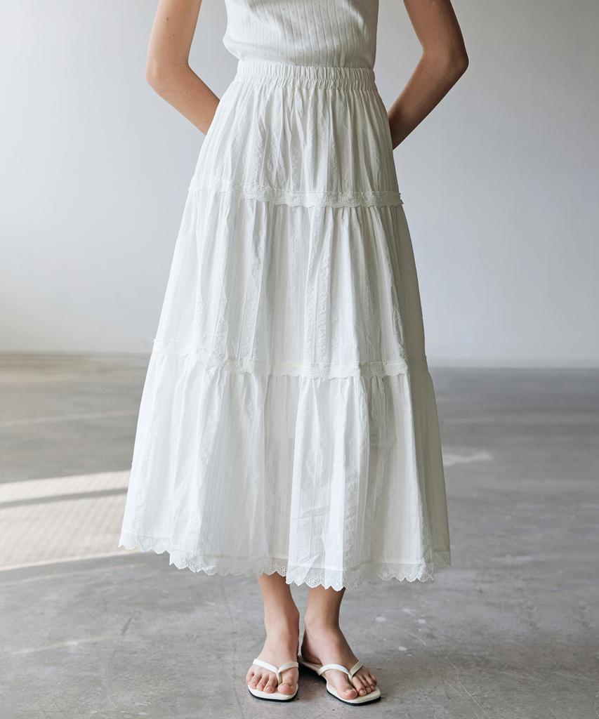 HYFVE Cotton Lace Tiered Long Skirt