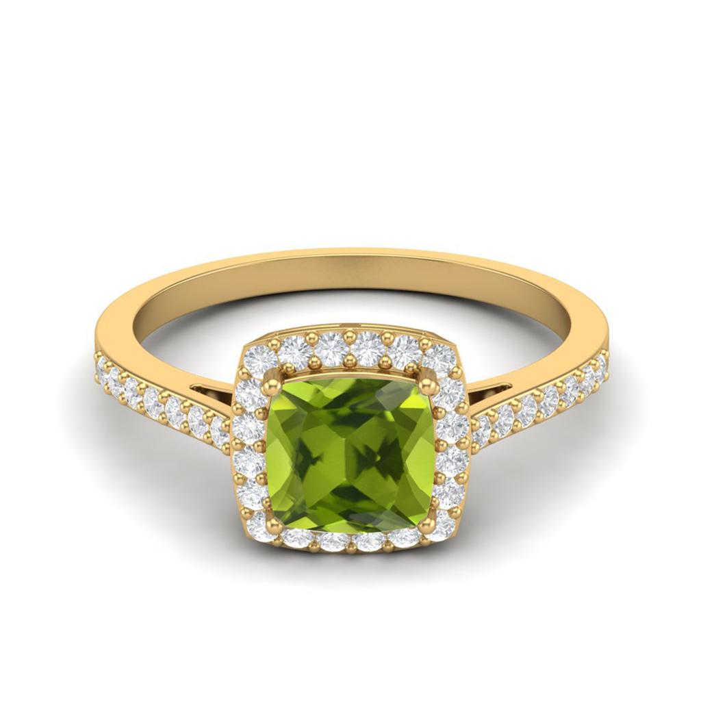 1,05 Karat Kissen-Peridot 925er Sterlingsilber Gold Vermeil Solitär Halo Damen Verlobungsring