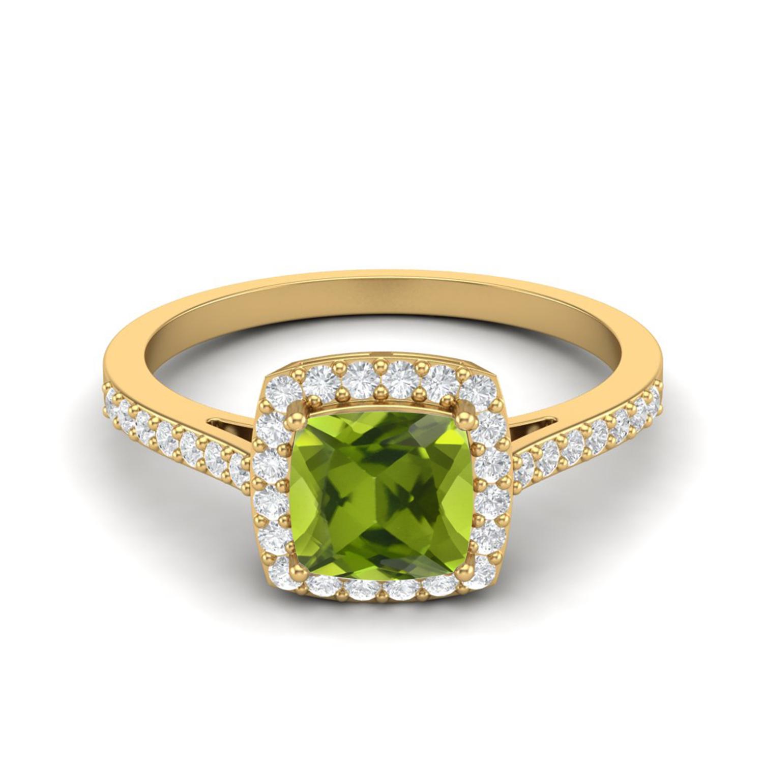 1.05 Ctw Cushion Peridot 925 Sterling Silver Gold Vermeil Solitaire Halo Women Engagement Ring 5