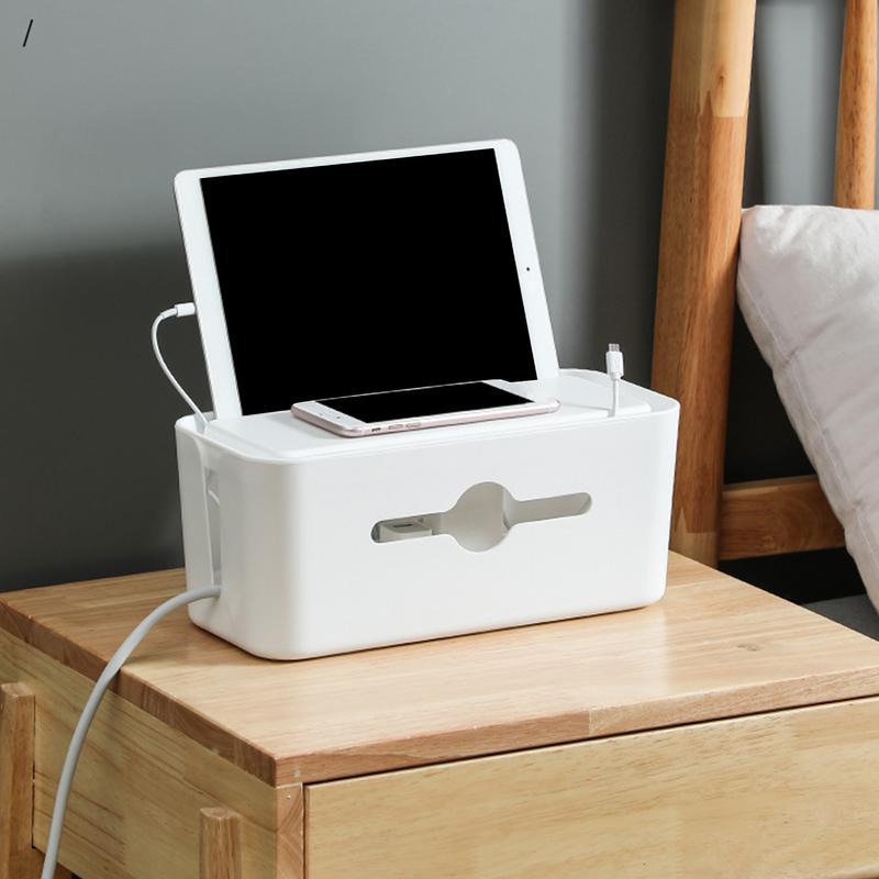 Cord Storage Organizer Data Cable Organization Box Non-slip Bottom Electronic Cable Storage Organizer Dustproof Lid For Desk