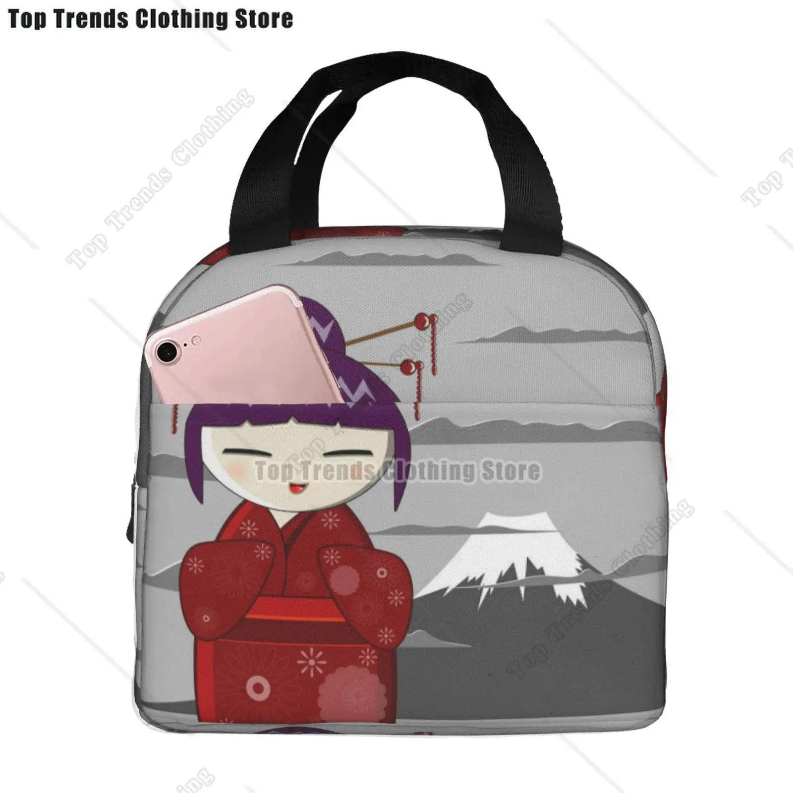 

Кукла Kokeshi Kawaii Cherry Blossoms изолированные ланч-боксы милые японские куклы девочка искусство хранение еды коробка-холодильник термосумка для ланча 22x20x13CM жёлтый