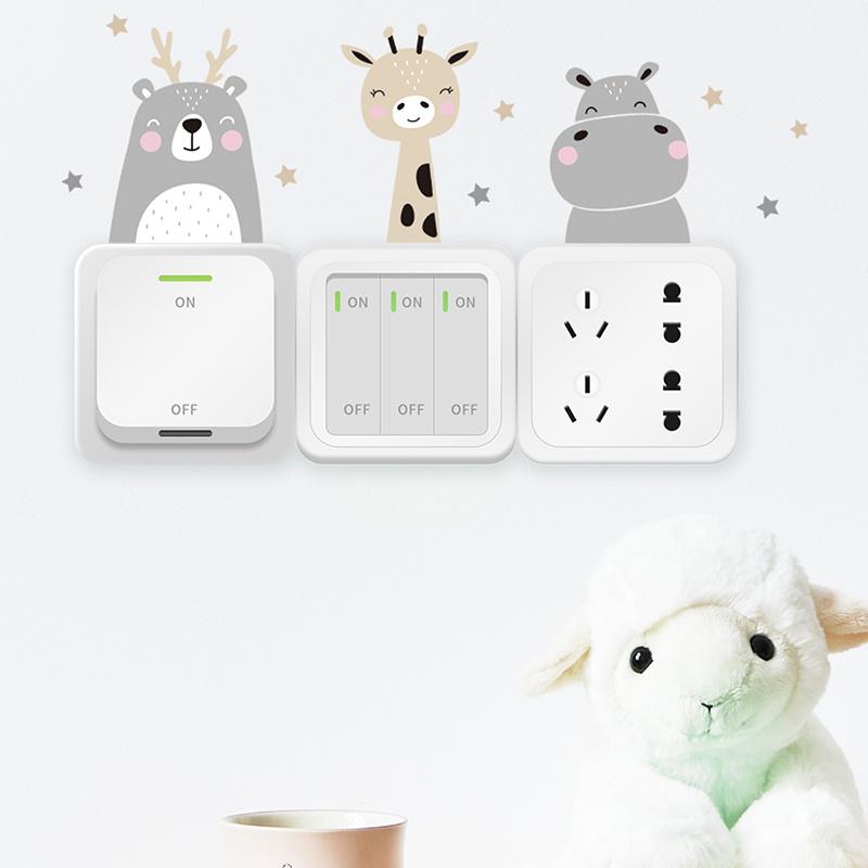 6pcs, Cute Cartoon Smiley Face Small Animal Switch Sticker Self-adhesive Wall Sticker Room Switch Decoration Sticker