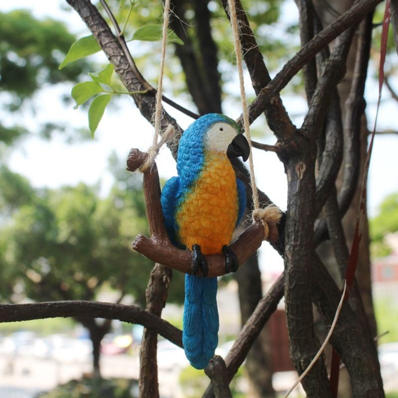 Set of 3 Resin Swing Parrot Garden Pendants for Hanging Decoration for Outdoor Patios Porches and Miniature Landscapes