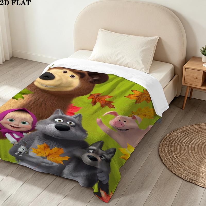 Cartoon Masha Bear Print Flannel Blanket High Quality Warm Comfortable Cover for All Seasons Perfect for Gifts Home Decor