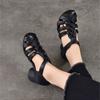 Johnature Genuine Leather Hand Woven Hollow-out Coarse Heel Sandals Retro Versatile High Heel Women's Shoes