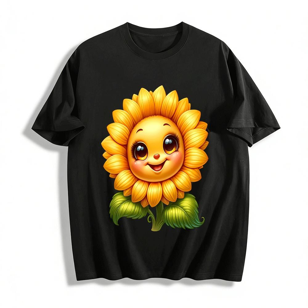 

Cute Healing Sunflower Print Casual T-Shirt Pure cotton T-shirt XXS