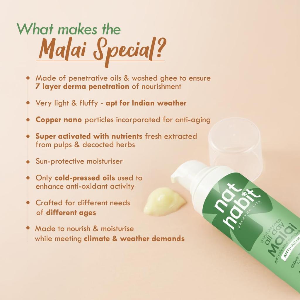 Nat Habit Fresh Whipped Face Cream Clove Tea Tree Terpene Plus All Day Face Malai For Glow And Daily Skin Hydration 100g