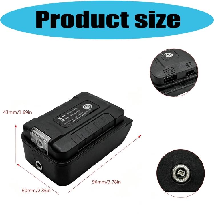 Battery Adapter with Slide-On Battery Dock, 21V Input to 5V Output, LED Work Light, and Button Control for Home and Field Work Use