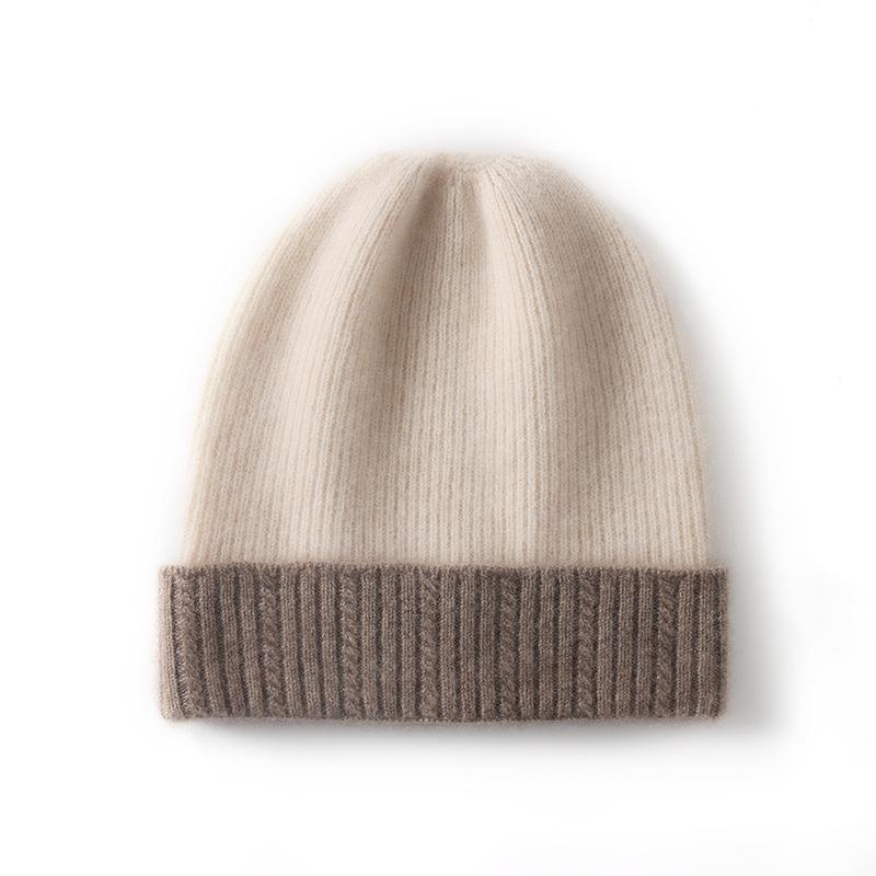 Women's Color Block Cashmere Knit Hat - Warm, Thick, Ear Protection for Outdoors