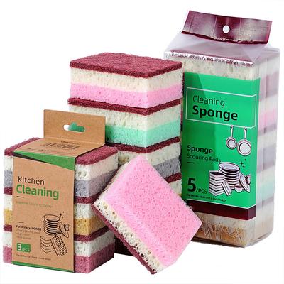 5/10Pcs High Density Sponge Cleaning Cloth Dishwashing Cloth Non Greasy Kitchen And Catering Supplies Sponge Brush For Pot Bowl