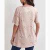 Spring Summer New Zipper Short Sleeve Shirt Women Tops Casual Love Print Pullover T-shirt Woman Fashion Elegant Loose Lady Blouse 24145