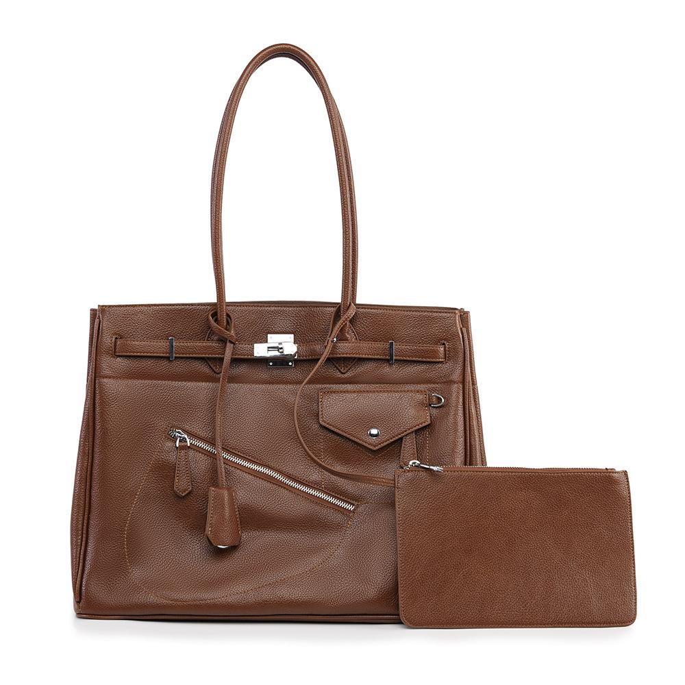 

Tote Bag, Large Capacity Bag, Commuting High-end Feel, Women s Bag, Fashionable Temperament, Soft Leather Shoulder Bag, Women s Bag коричневий