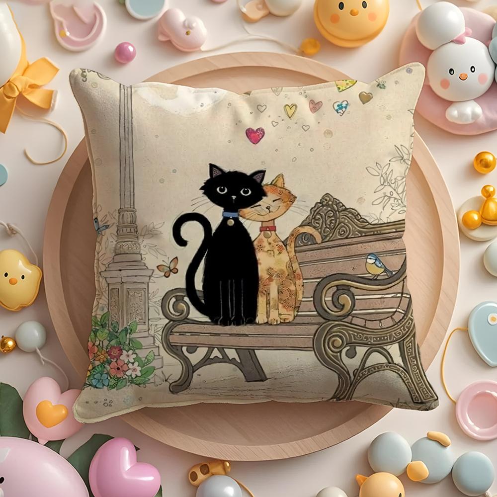 Cartoon little black cat cute Pillow Case Soft Plush Fabric DoubleSided Printed Cushion Cover Warm Winter Sofa Pillow Case