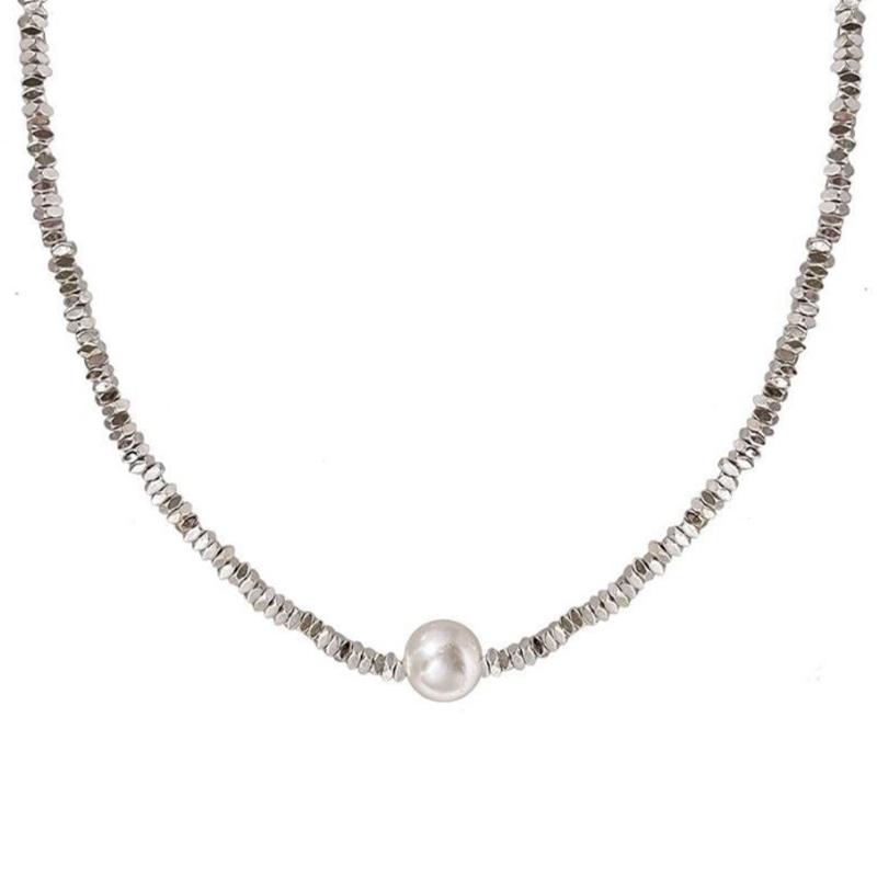 Pearl Geometric Irregularstitching Necklace Europe And America Exaggerated Chain