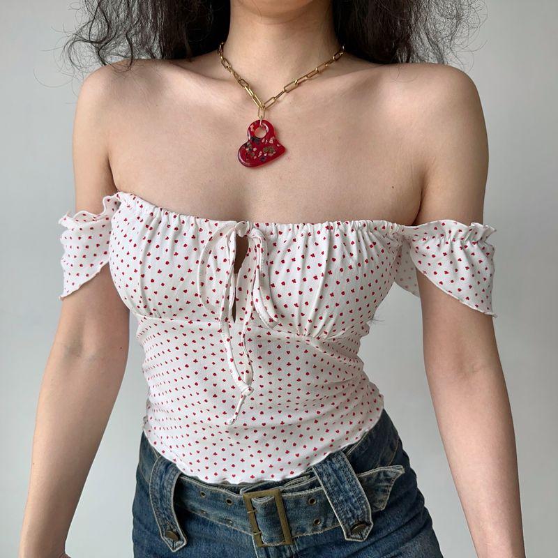 

Go Girl Go Homemade Fashion Style Poker Colored Polka Dots Camisole Women s off-Neck Sexy Silm Tops White S