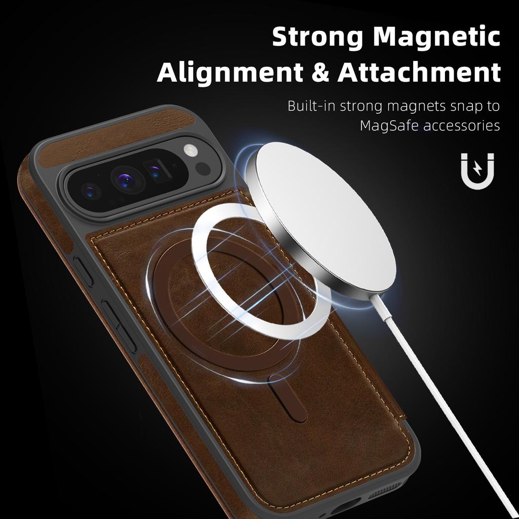 For Google Pixel 9 Pro XL Magnetic Case RFID Blocking Card Holder Leather Phone Cover