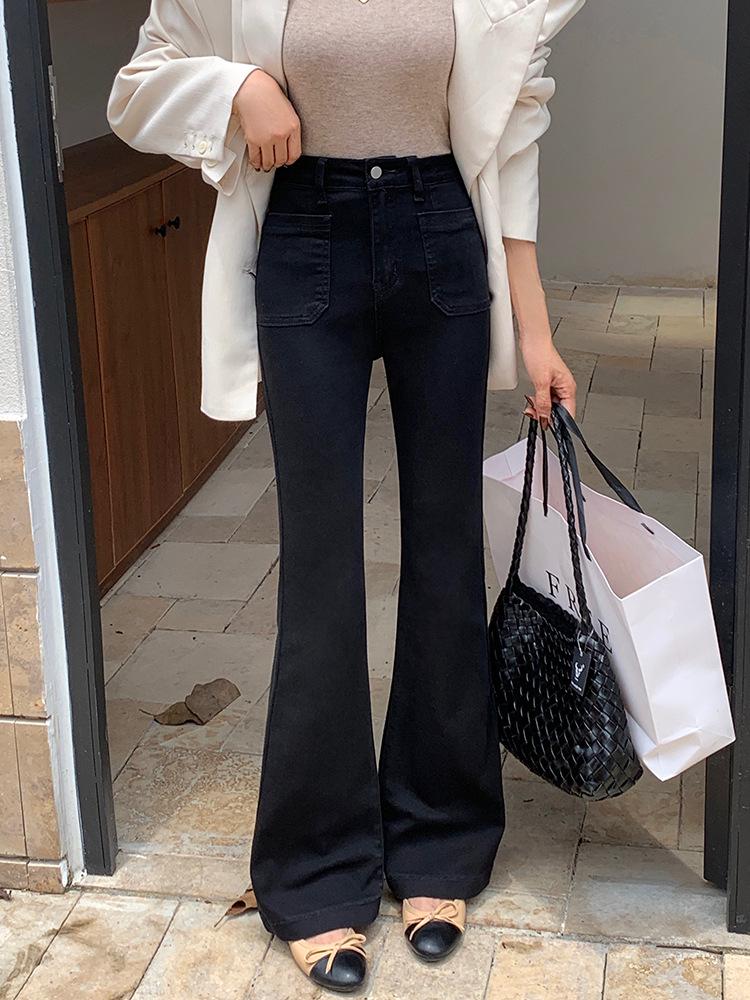 

Женские ретро джинсы клеш Yumanty - Эластичные джинсовые брюки Large чёрный