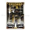 Chicago City In Night Metal Sign Club Wall Decor Mural Iron Wall Decor Tin Sign Poster