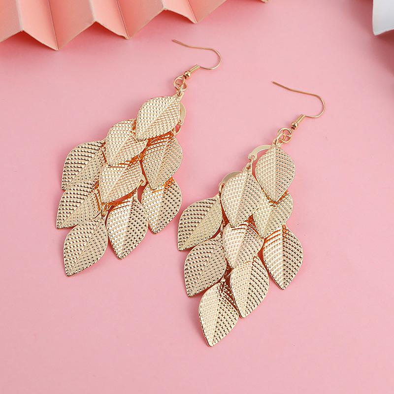 Bohemian Tassel Leaf Dangle Earrings: Long, Elegant Metal Bridal Style