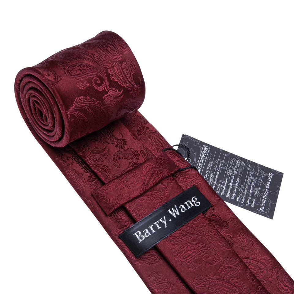 Set de cravate de mătase pentru bărbați, cachetele, burgundy, cu broșă, butoni, pentru petrecere, nuntă