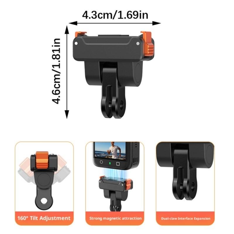 160°Tilt Adjustable Magnetic Quick Release Adapter Mount For Action 5Pro/4/3 Cameras Featuring Double Claw Interfaces
