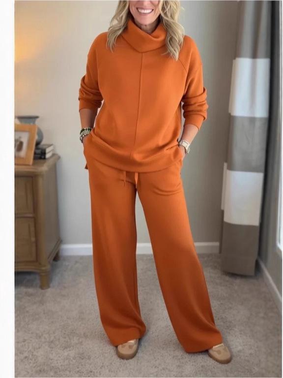 2025 Herbst/Winter Damen Unifarbener Kapuzenpullover mit hohem Kragen & Top Zweiteiliges Set - Lässig und Stilvoll