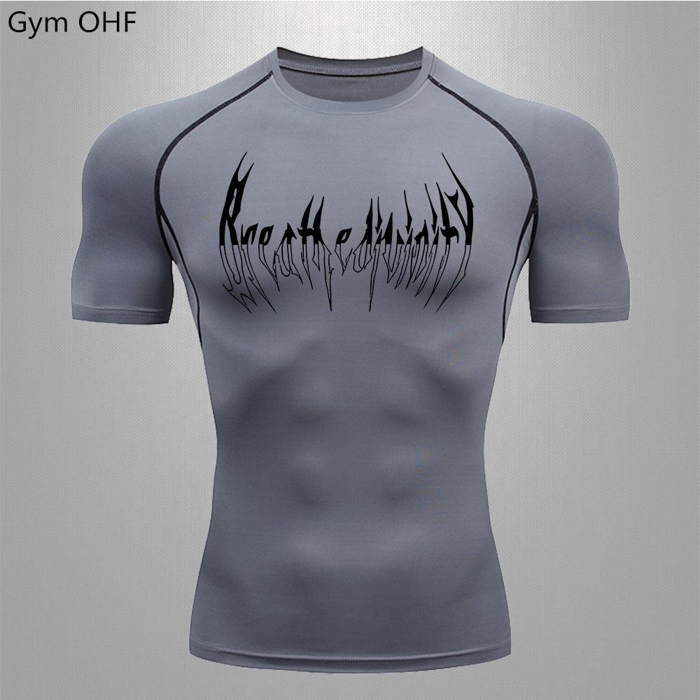 2D printed T-shirt men's summer two-piece sportswear running T-shirt elastic quick-drying sports top sports fitness shirt men's