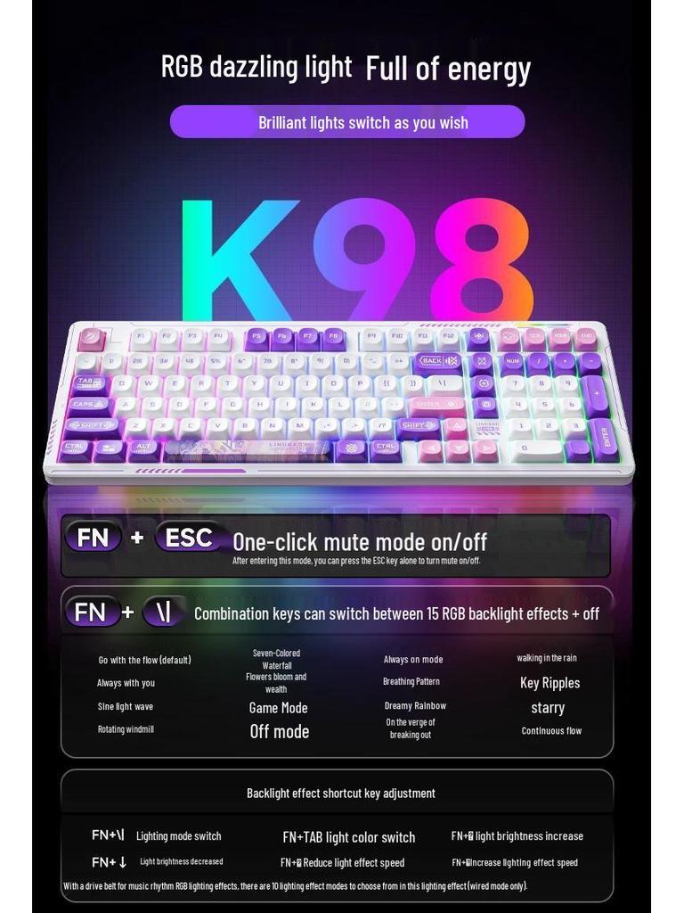 LingBao K98 Wireless 101-Key Hot-Swappable Mechanical Gaming Keyboard