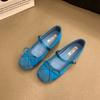 Fairy Style Silver Bow Mary Jane Shoes Women's 2024 Summer New French Flat Bottom Inner Height Increase Single Shoes Women's Shoes