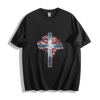 Patriotisches Kreuz USA Flagge T-Shirt - Kühnes Flaggen- und Kreuzdesign Unisex-T-Shirt