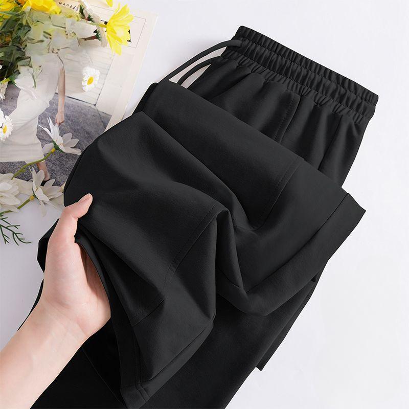 Pantalon de Sport d'Été Fin pour Femmes Pantalon à Jambe Large Décontracté Droit Long en Soie Glacée
