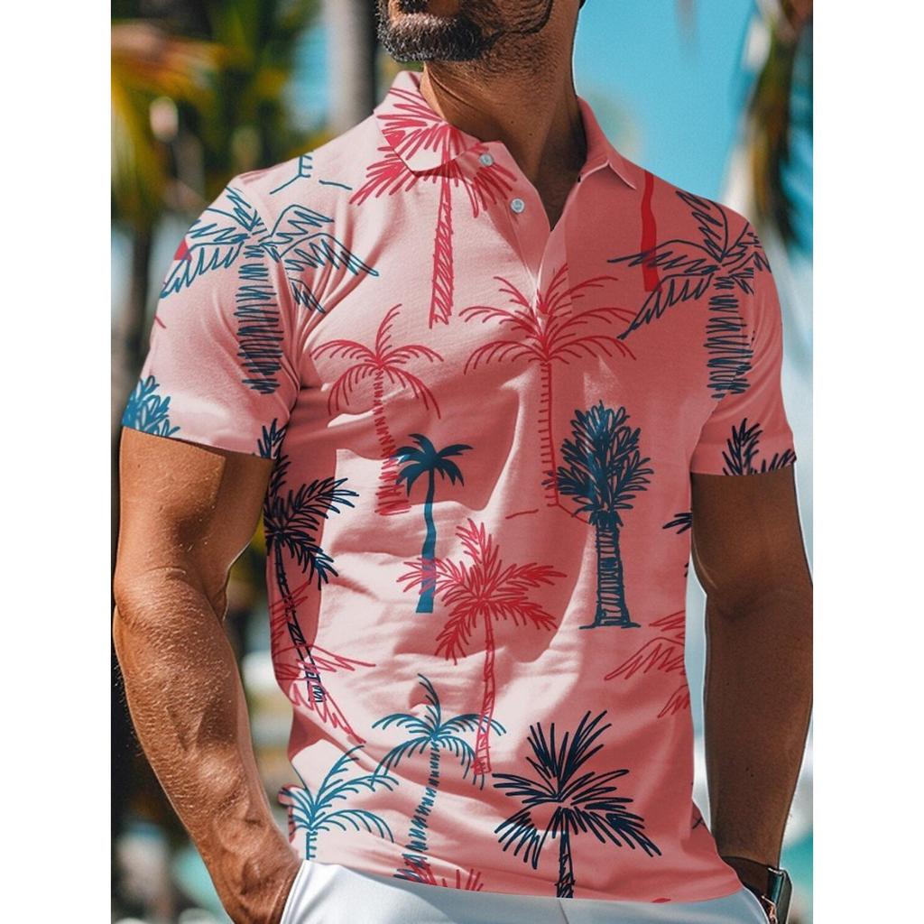 Tropical Floral Botanical Men's Fashion Casual 3D Print Golf Polo Polyester Short Sleeve Turndown Micro-elastic