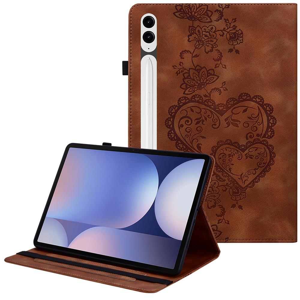 Leather Case For Samsung Galaxy Tab S10+/S9 FE+/S9+ Heart Imprint Foldable Stand Card Slot Stylus Holder Tablet Cover