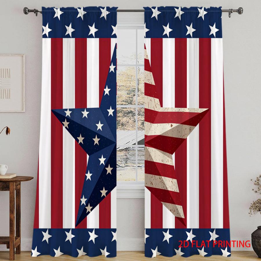 Digital Printed Curtains, Red Blue White Stars Pattern, Beautiful Window Drapes for Living Room Bedroom Home Decor