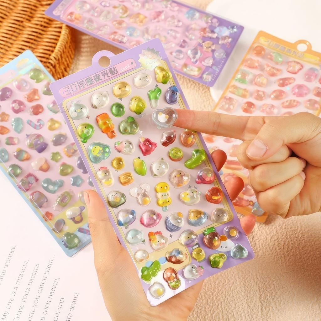 Solid 3D embossed sticker creative crystal sticker for children phone case decoration cute style glow-in-the-dark sticker