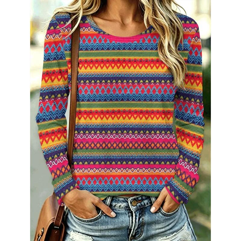 Autumn Women's 3D Printed Crew Neck Long Sleeve T-Shirt
