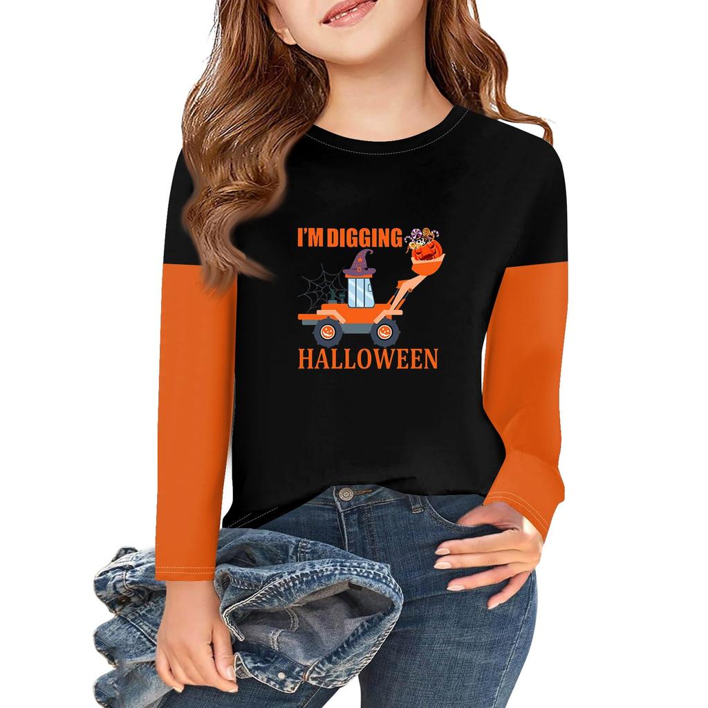 Girls Long Sleeve Halloween Day T Shirts Kids Fall Tops Crewneck Basic Tees 2-11Y