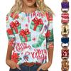 Damen Casual Weihnachtsdruck Hals 3/4 Ärmel T-Shirt