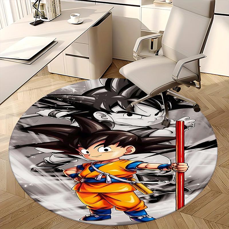 1pc Dragon Ball Z Goku Anime Cartoon Design Round Carpet Office Chair Mat Non-Slip Rug for Home Decor, Living Room, Bedroom, Game Room, Birthday Gift,
