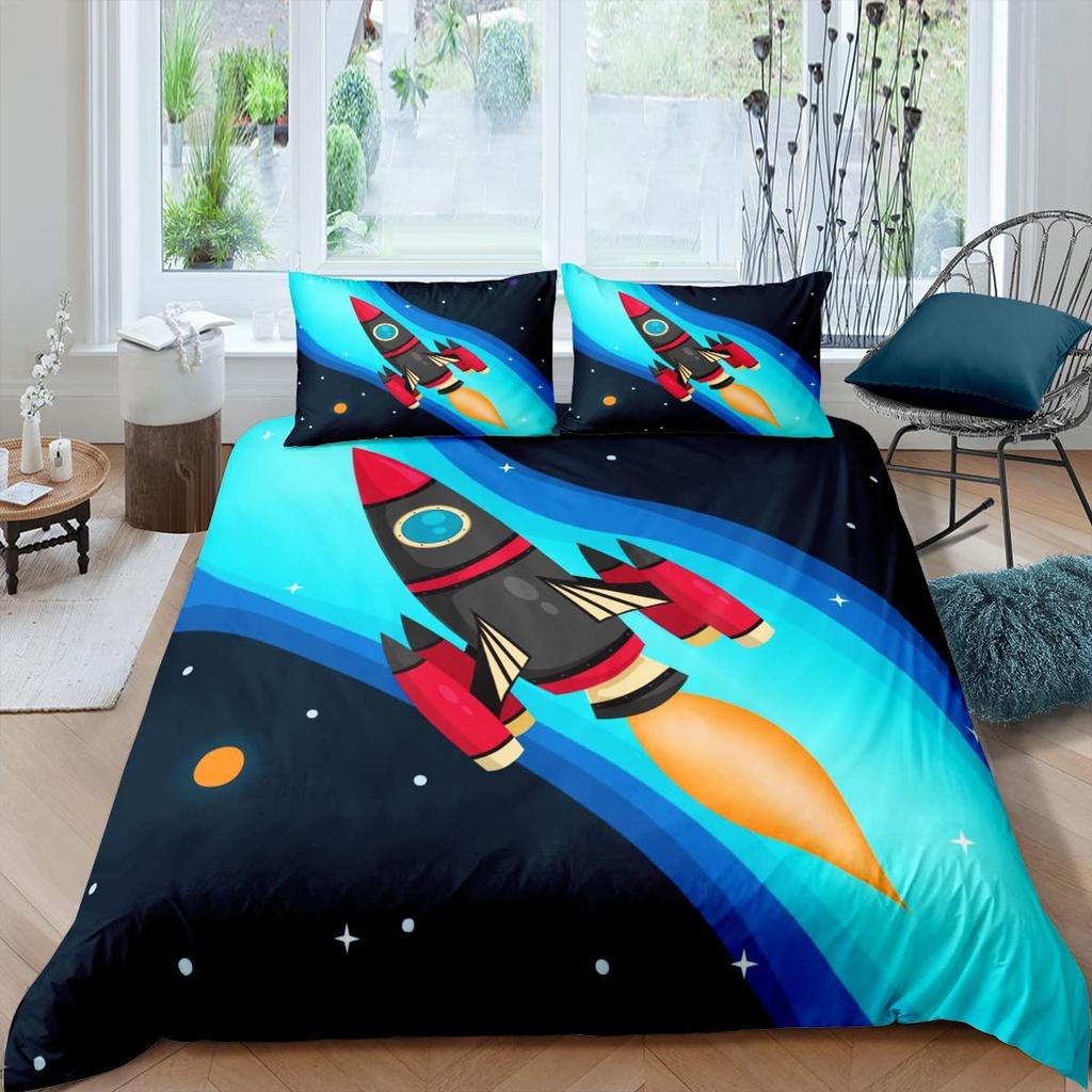 Comforter Cartoon Rocket Single Double Full Size For Kids Boys Girls Polyester Comforter Lightweight With